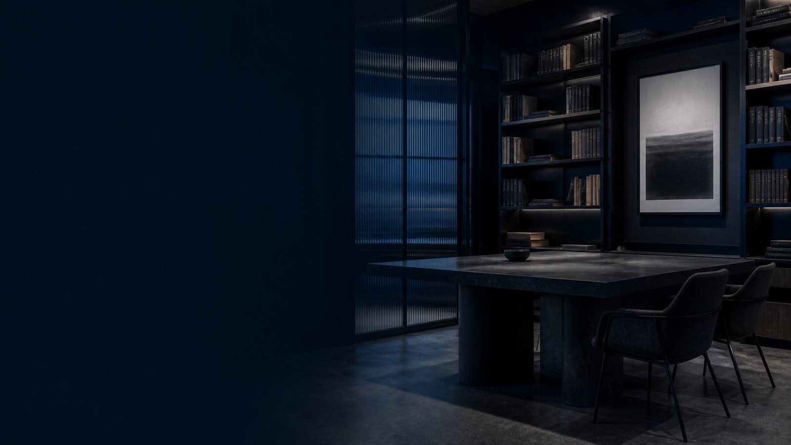 Estudio profesional privado de arquitectura contemporánea en tonos azul marino